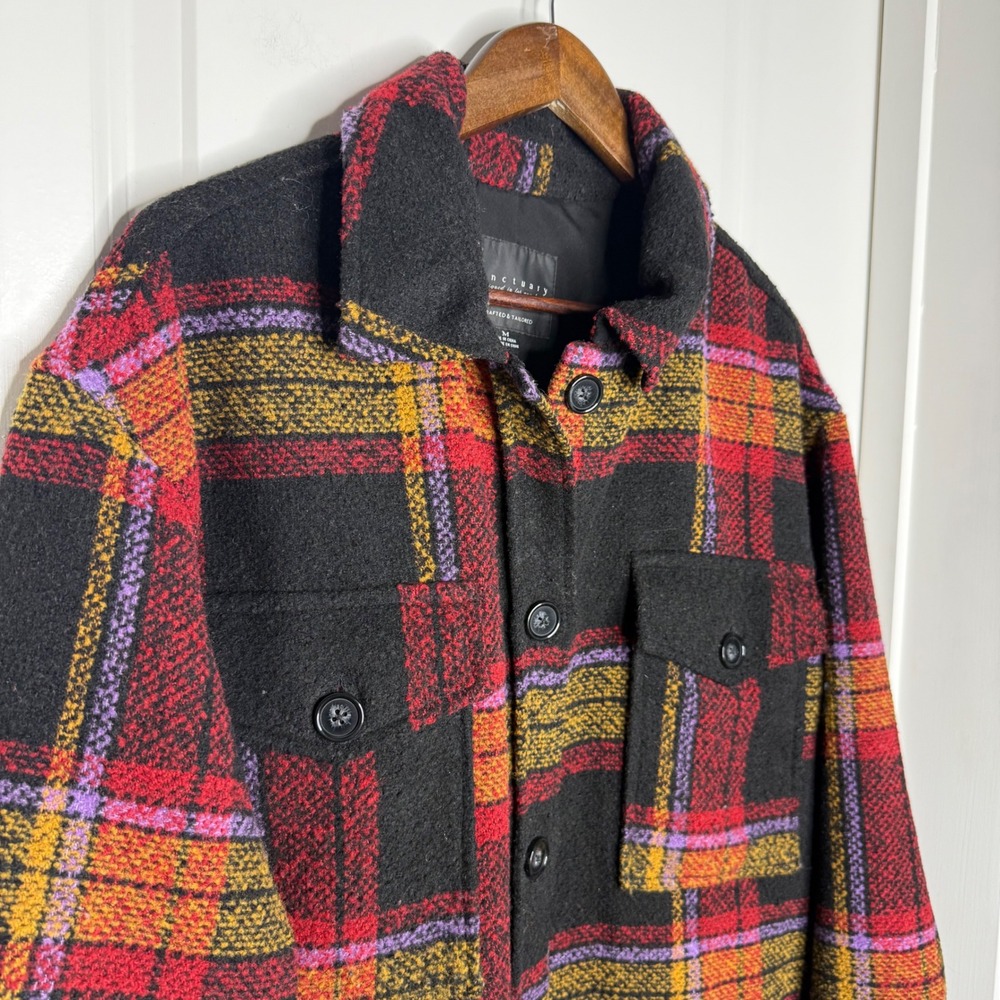 Sanctuary Plaid Shacket Shirt Jacket Women's Size M Red Black Yellow Purple